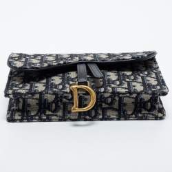 Pre Owned Dior Navy Blue Oblique Canvas and Leather Saddle Belt Bag