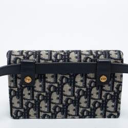 Pre Owned Dior Navy Blue Oblique Canvas and Leather Saddle Belt Bag