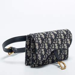 Pre Owned Dior Navy Blue Oblique Canvas and Leather Saddle Belt Bag