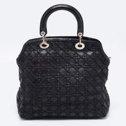 Pre Owned Dior Black Cannage Leather Lady Dior Tote