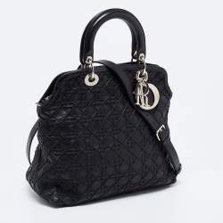 Pre Owned Dior Black Cannage Leather Lady Dior Tote