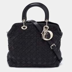 Pre Owned Dior Black Cannage Leather Lady Dior Tote