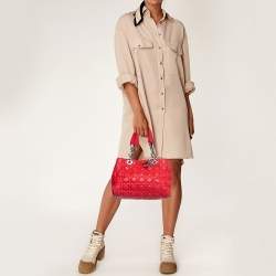 Pre Owned Dior Red Quilted Leather Lady Dior Tote