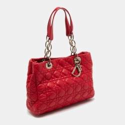 Pre Owned Dior Red Quilted Leather Lady Dior Tote