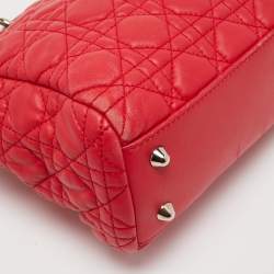 Pre Owned Dior Red Quilted Leather Lady Dior Tote