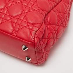 Pre Owned Dior Red Quilted Leather Lady Dior Tote