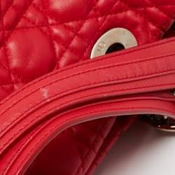Pre Owned Dior Red Quilted Leather Lady Dior Tote