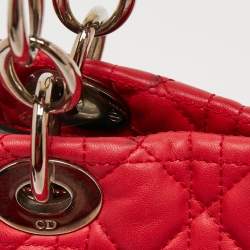 Pre Owned Dior Red Quilted Leather Lady Dior Tote