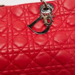Pre Owned Dior Red Quilted Leather Lady Dior Tote