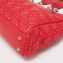 Pre Owned Dior Red Quilted Leather Lady Dior Tote