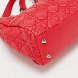 Pre Owned Dior Red Quilted Leather Lady Dior Tote