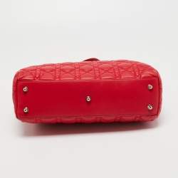 Pre Owned Dior Red Quilted Leather Lady Dior Tote
