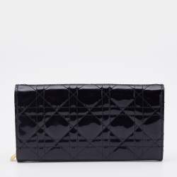 Pre Owned Dior Black Cannage Patent Leather Lady Dior Wallet 