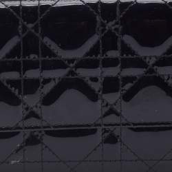 Pre Owned Dior Black Cannage Patent Leather Lady Dior Wallet 
