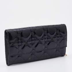 Pre Owned Dior Black Cannage Patent Leather Lady Dior Wallet 