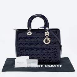 Pre Owned Dior Navy Blue Cannage Patent Leather Large Lady Dior Tote