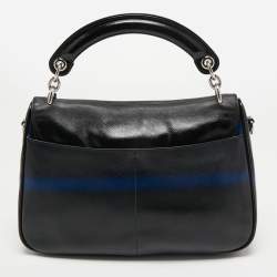 Pre Owned Dior Black/Blue Grained Leather Dune Top Handle Bag