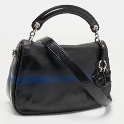 Pre Owned Dior Black/Blue Grained Leather Dune Top Handle Bag