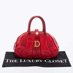 Pre Owned Dior Red Textured Leather Double Saddle Bowler Bag