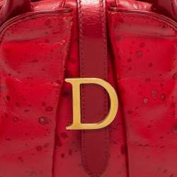 Pre Owned Dior Red Textured Leather Double Saddle Bowler Bag