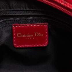 Pre Owned Dior Red Textured Leather Double Saddle Bowler Bag