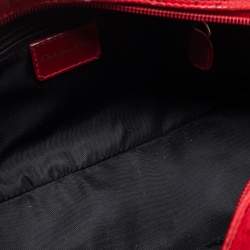 Pre Owned Dior Red Textured Leather Double Saddle Bowler Bag
