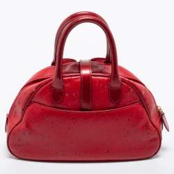 Pre Owned Dior Red Textured Leather Double Saddle Bowler Bag