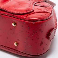 Pre Owned Dior Red Textured Leather Double Saddle Bowler Bag