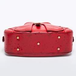 Pre Owned Dior Red Textured Leather Double Saddle Bowler Bag