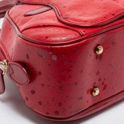 Pre Owned Dior Red Textured Leather Double Saddle Bowler Bag