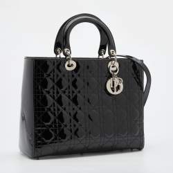 Pre Owned Dior Black Cannage Patent Leather Large Lady Dior Tote