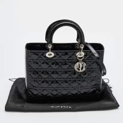 Pre Owned Dior Black Cannage Patent Leather Large Lady Dior Tote