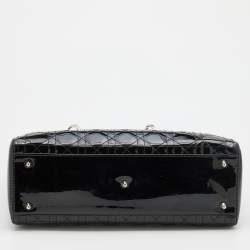 Pre Owned Dior Black Cannage Patent Leather Large Lady Dior Tote
