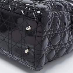 Dior Black Cannage Patent Leather Lady Dior Shopper Tote