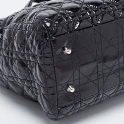 Dior Black Cannage Patent Leather Lady Dior Shopper Tote