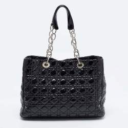 Dior Black Cannage Patent Leather Lady Dior Shopper Tote