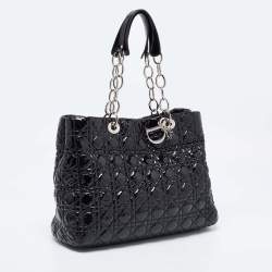Dior Black Cannage Patent Leather Lady Dior Shopper Tote