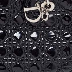 Dior Black Cannage Patent Leather Lady Dior Shopper Tote