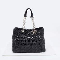 Dior Black Cannage Patent Leather Lady Dior Shopper Tote