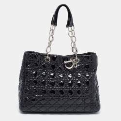 Dior Black Cannage Patent Leather Lady Dior Shopper Tote