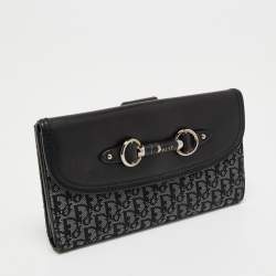 Pre Owned Dior Black/Silver Oblique Canvas and Leather Clutch