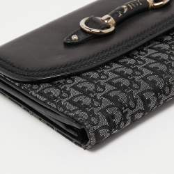 Pre Owned Dior Black/Silver Oblique Canvas and Leather Clutch