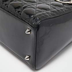 Pre Owned Dior Black Patent Leather Medium Lady Dior Tote