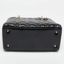 Pre Owned Dior Black Patent Leather Medium Lady Dior Tote