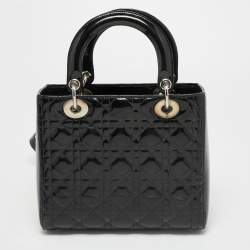 Pre Owned Dior Black Patent Leather Medium Lady Dior Tote