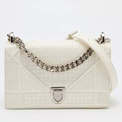 Pre Owned Dior White Microcannage Patent Leather Small Diorama Shoulder Bag