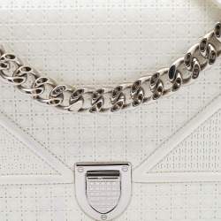 Pre Owned Dior White Microcannage Patent Leather Small Diorama Shoulder Bag