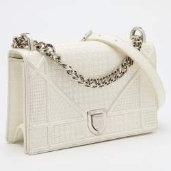 Pre Owned Dior White Microcannage Patent Leather Small Diorama Shoulder Bag