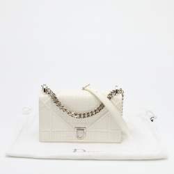 Pre Owned Dior White Microcannage Patent Leather Small Diorama Shoulder Bag