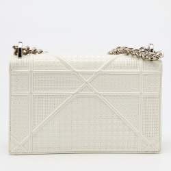 Pre Owned Dior White Microcannage Patent Leather Small Diorama Shoulder Bag
